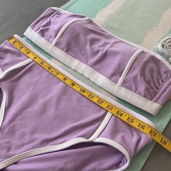 Kona Sol Purple Terry Cloth Bandeau Bikini Set High Waist 14W - Picture 9 of 12